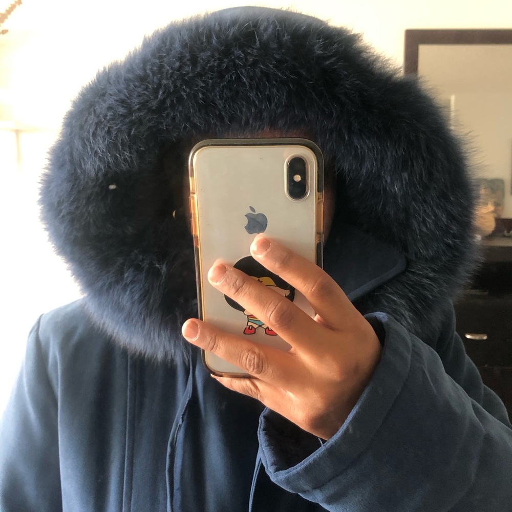 NUAGE long jacket with real Fox fur with detachable hoodie.
